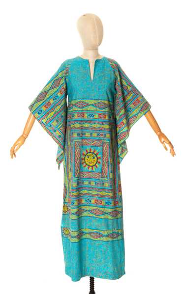 1970s Sun Print Angel Sleeve Maxi Dress | small/me