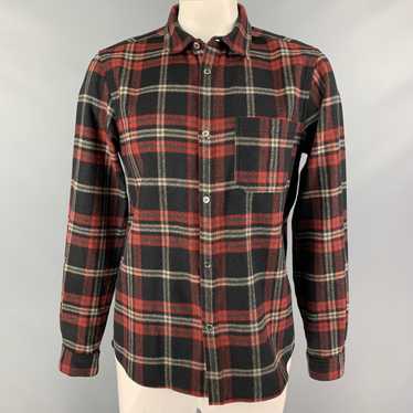 A.P.C. Black Red White Plaid Wool Nylon Button Up… - image 1