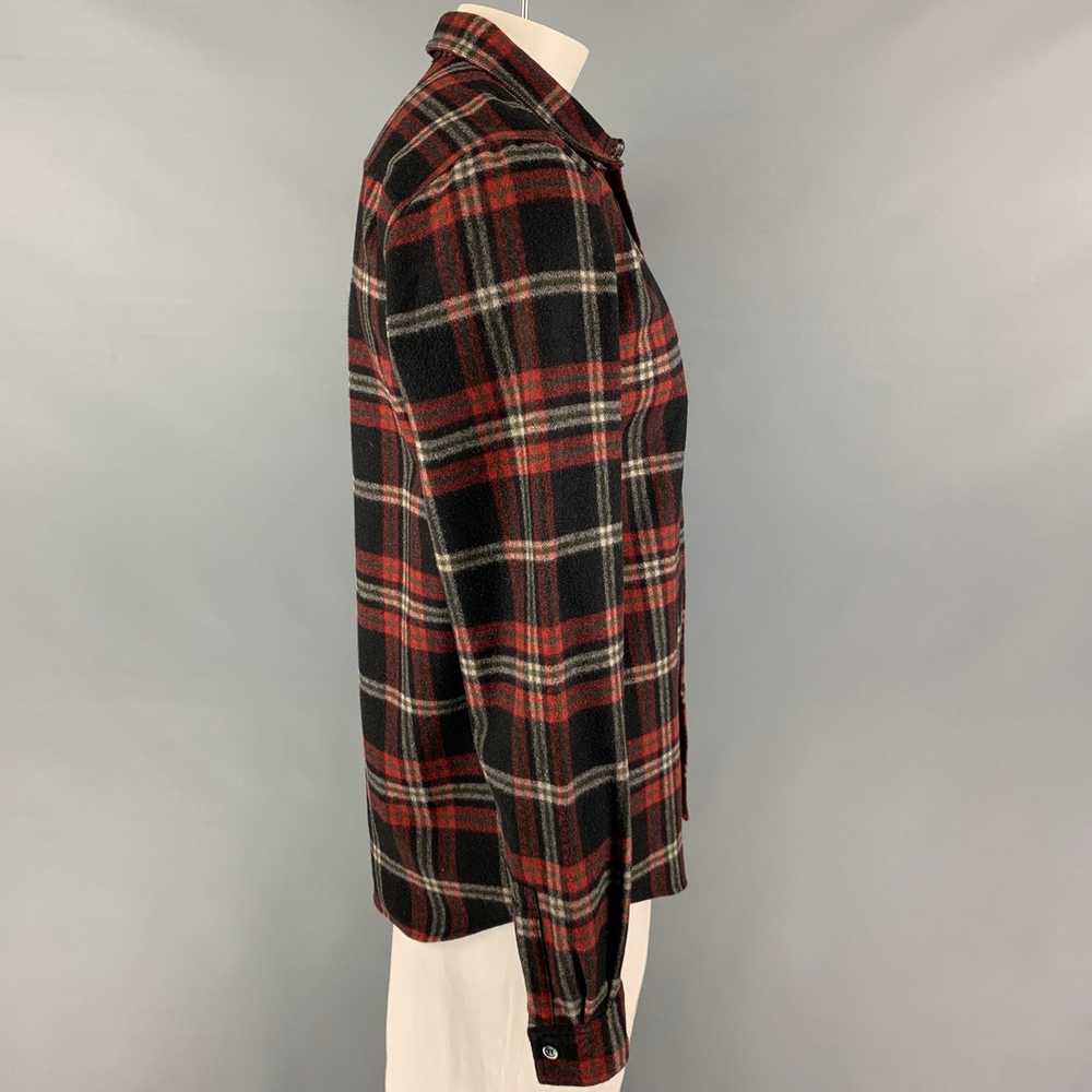 A.P.C. Black Red White Plaid Wool Nylon Button Up… - image 2