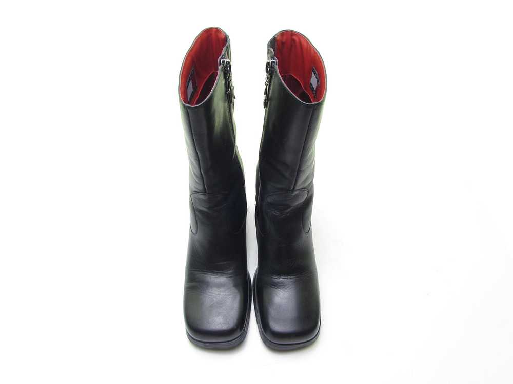 TOMMY HILFIGER 90s black leather square toe boots… - image 1