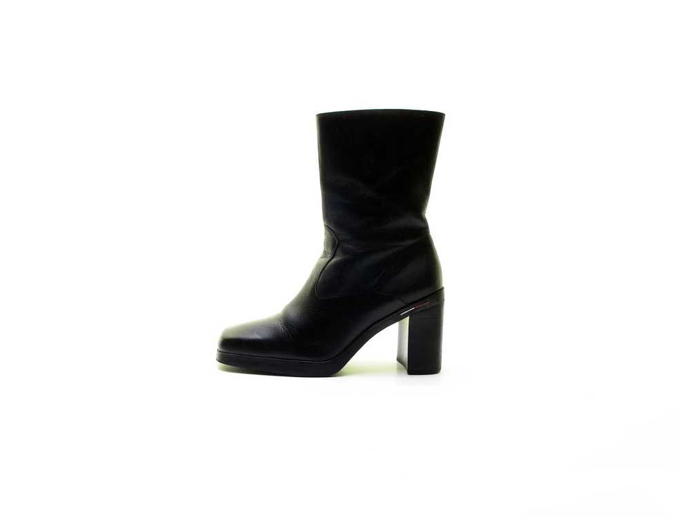 TOMMY HILFIGER 90s black leather square toe boots… - image 3