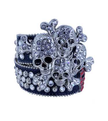 b.b. Simon Skull Black Red Fully Loaded Double Row Crystal Belt