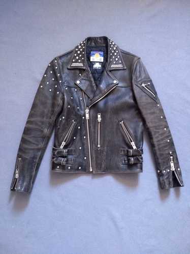 Blackmeans Black Studded Distressed Leather Jacket