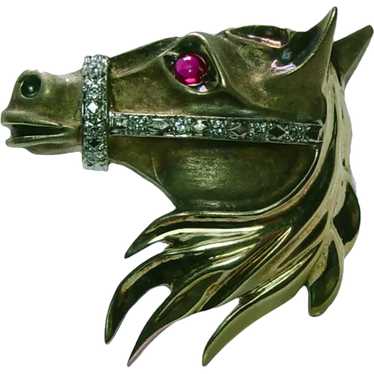 Gubelin 18K Gold Diamond Horse Head Brooch Swiss D