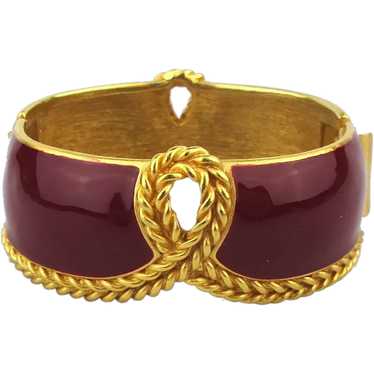 Modernist MONET Red Enamel Hinge Bracelet w/ Gilt… - image 1