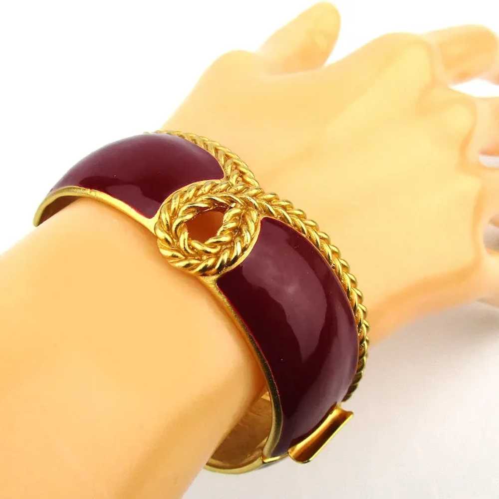 Modernist MONET Red Enamel Hinge Bracelet w/ Gilt… - image 2