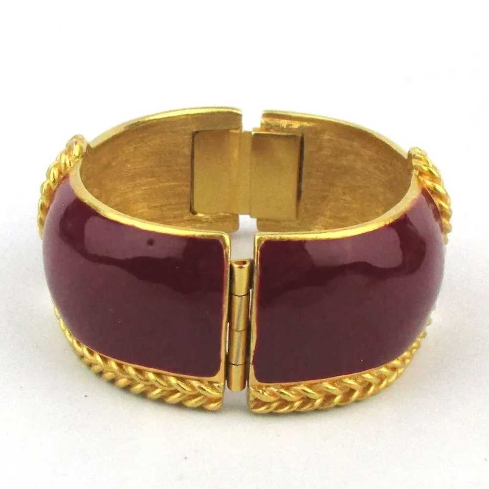 Modernist MONET Red Enamel Hinge Bracelet w/ Gilt… - image 3