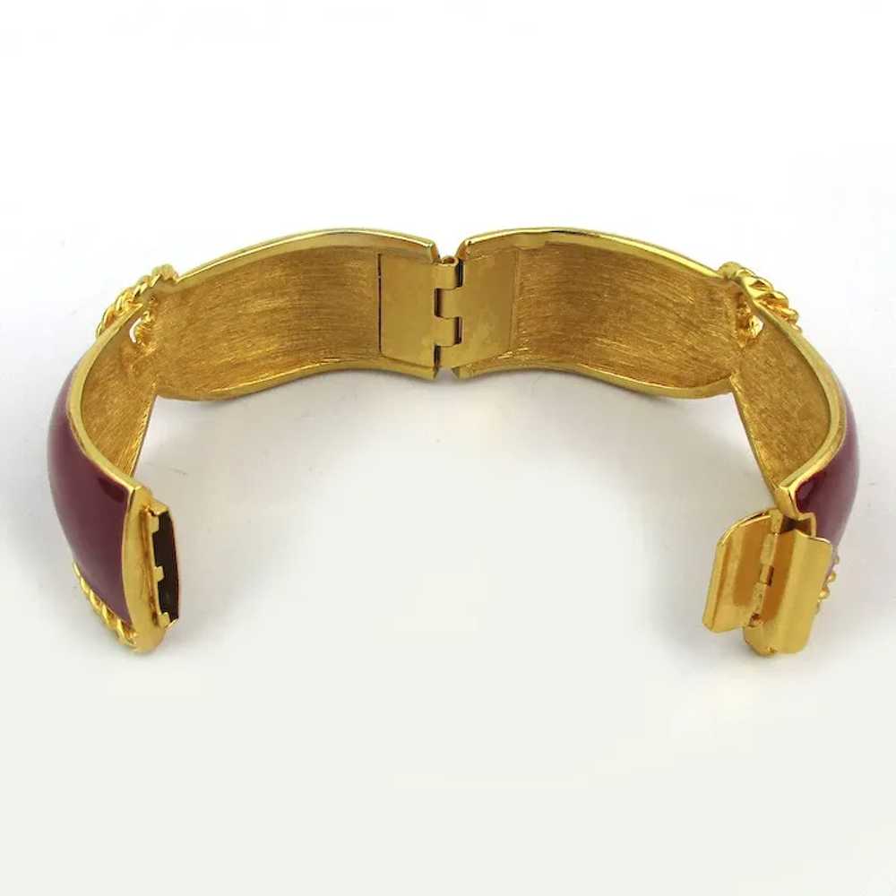 Modernist MONET Red Enamel Hinge Bracelet w/ Gilt… - image 5