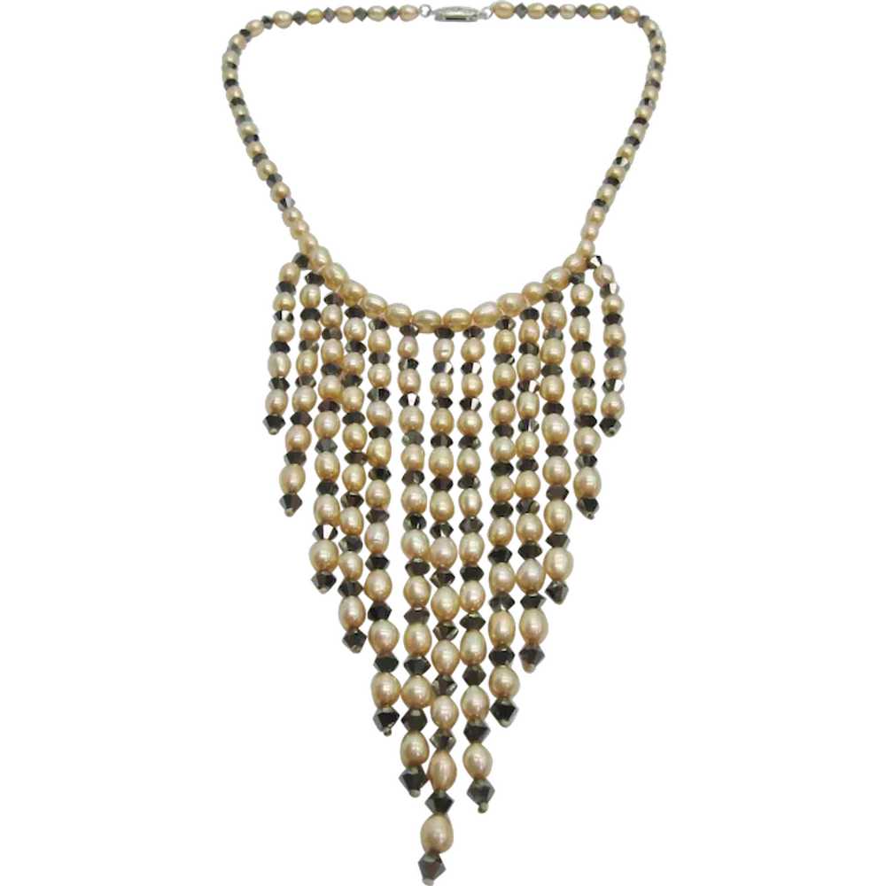 Vintage Simulated Pearl and Grey Crystal Waterfal… - image 1