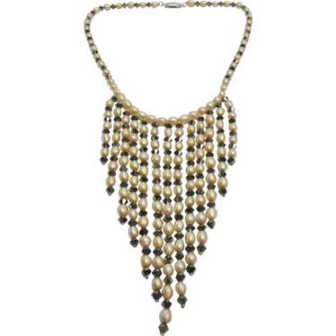 Vintage Simulated Pearl and Grey Crystal Waterfal… - image 1