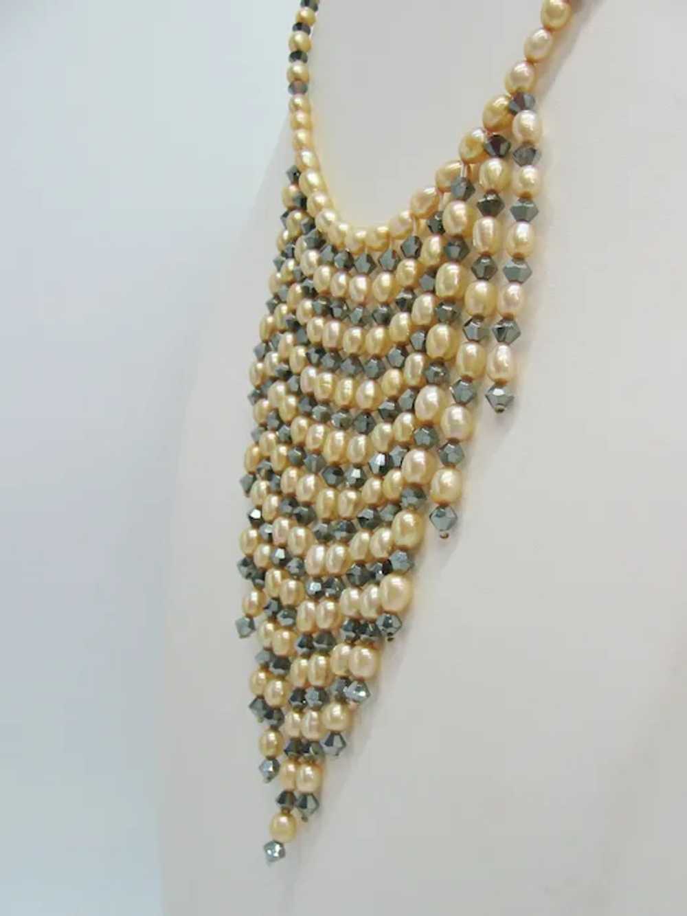 Vintage Simulated Pearl and Grey Crystal Waterfal… - image 3