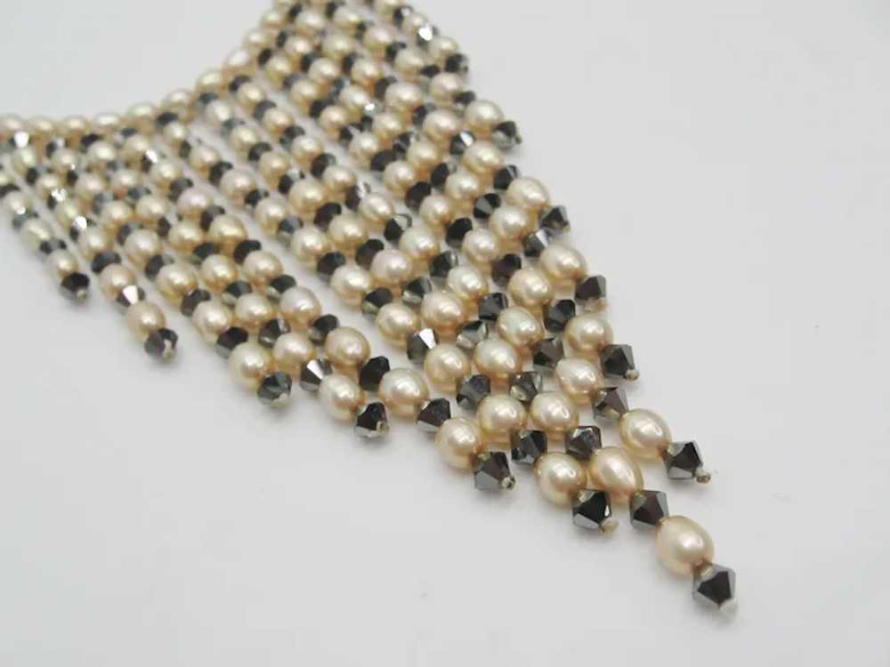 Vintage Simulated Pearl and Grey Crystal Waterfal… - image 4