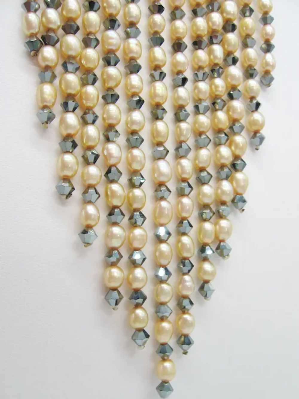 Vintage Simulated Pearl and Grey Crystal Waterfal… - image 5