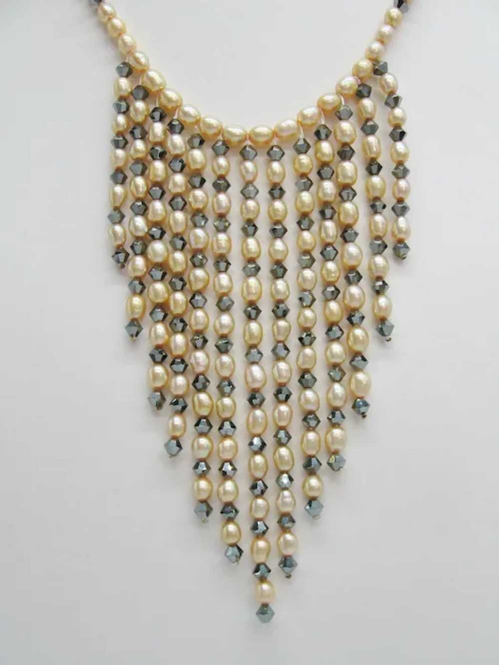 Vintage Simulated Pearl and Grey Crystal Waterfal… - image 6