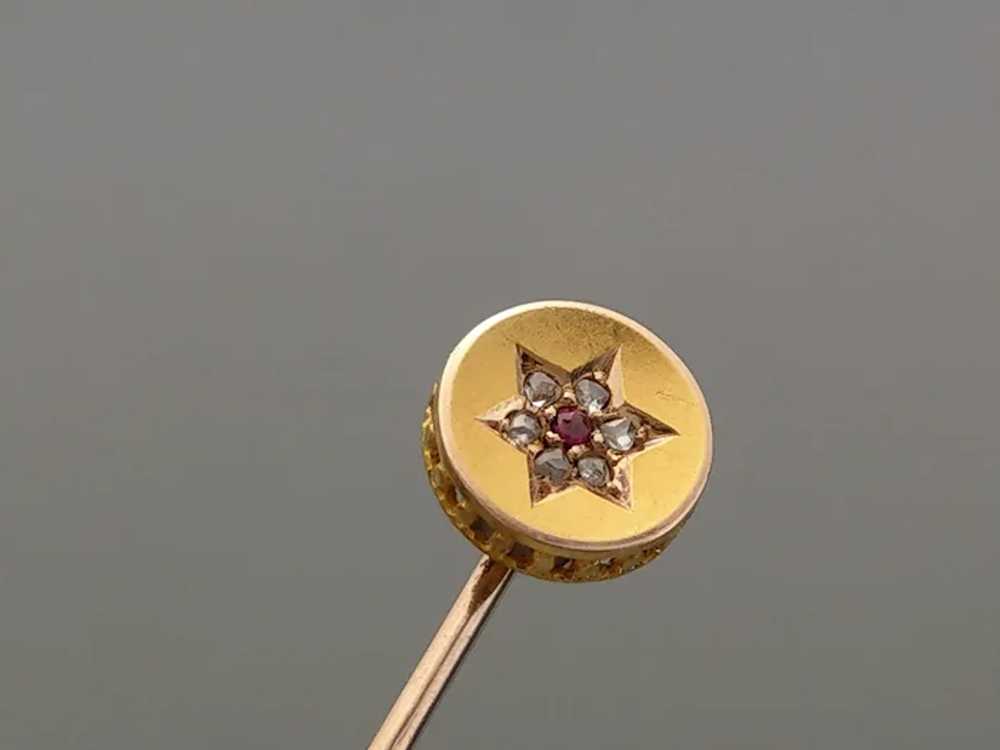 Victorian 15ct Gold Tie Pin Star set with old cut… - image 10