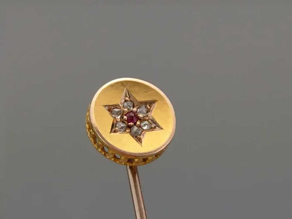 Victorian 15ct Gold Tie Pin Star set with old cut… - image 11