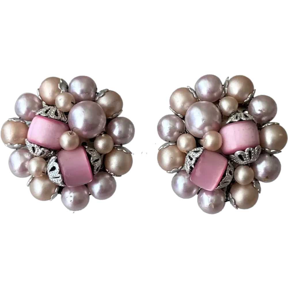 Mauve Blush and Pink Moonglow Cluster Beads Clip … - image 1