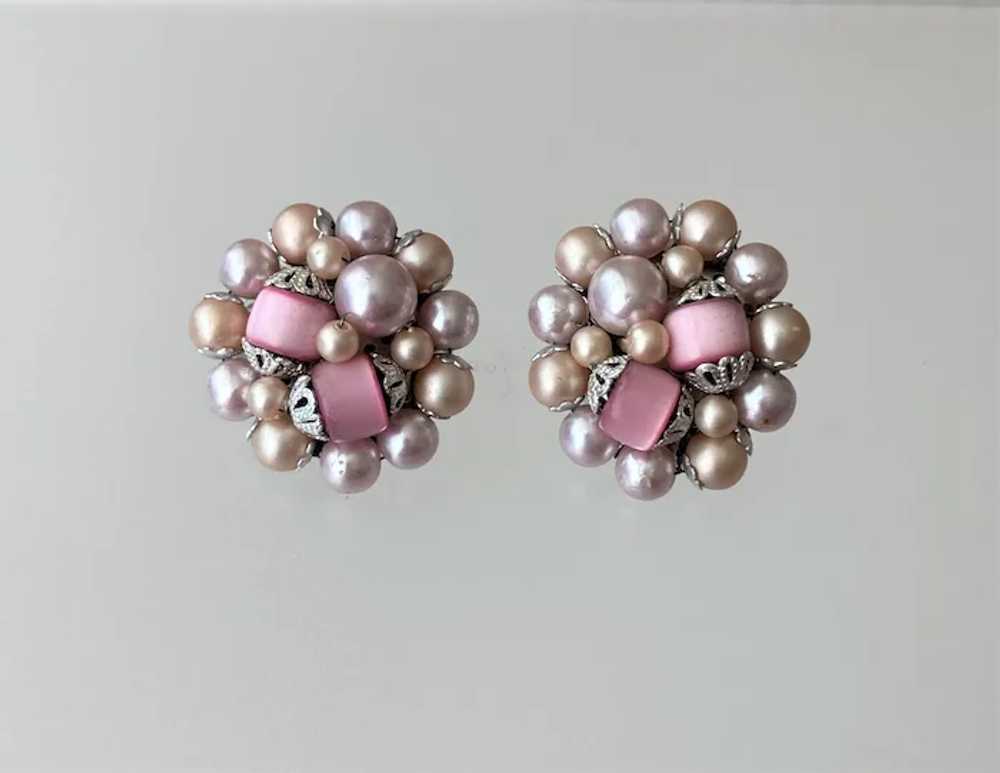 Mauve Blush and Pink Moonglow Cluster Beads Clip … - image 2