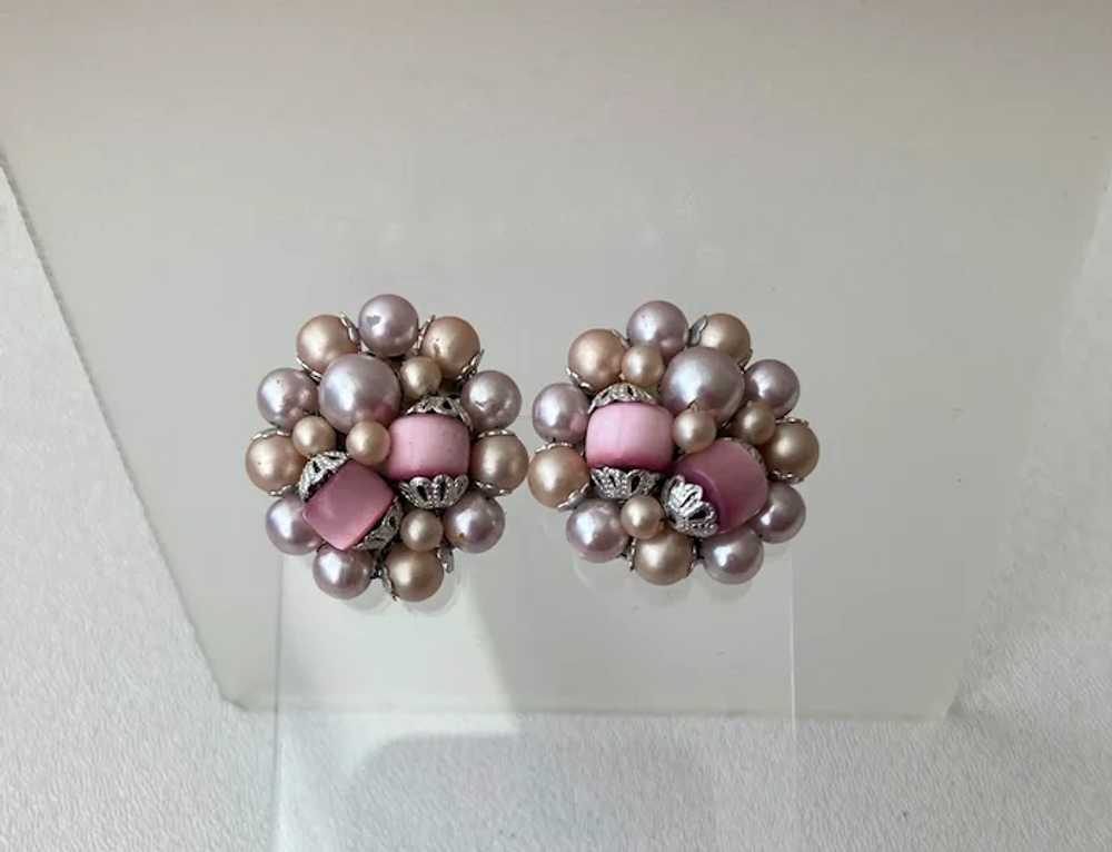 Mauve Blush and Pink Moonglow Cluster Beads Clip … - image 4