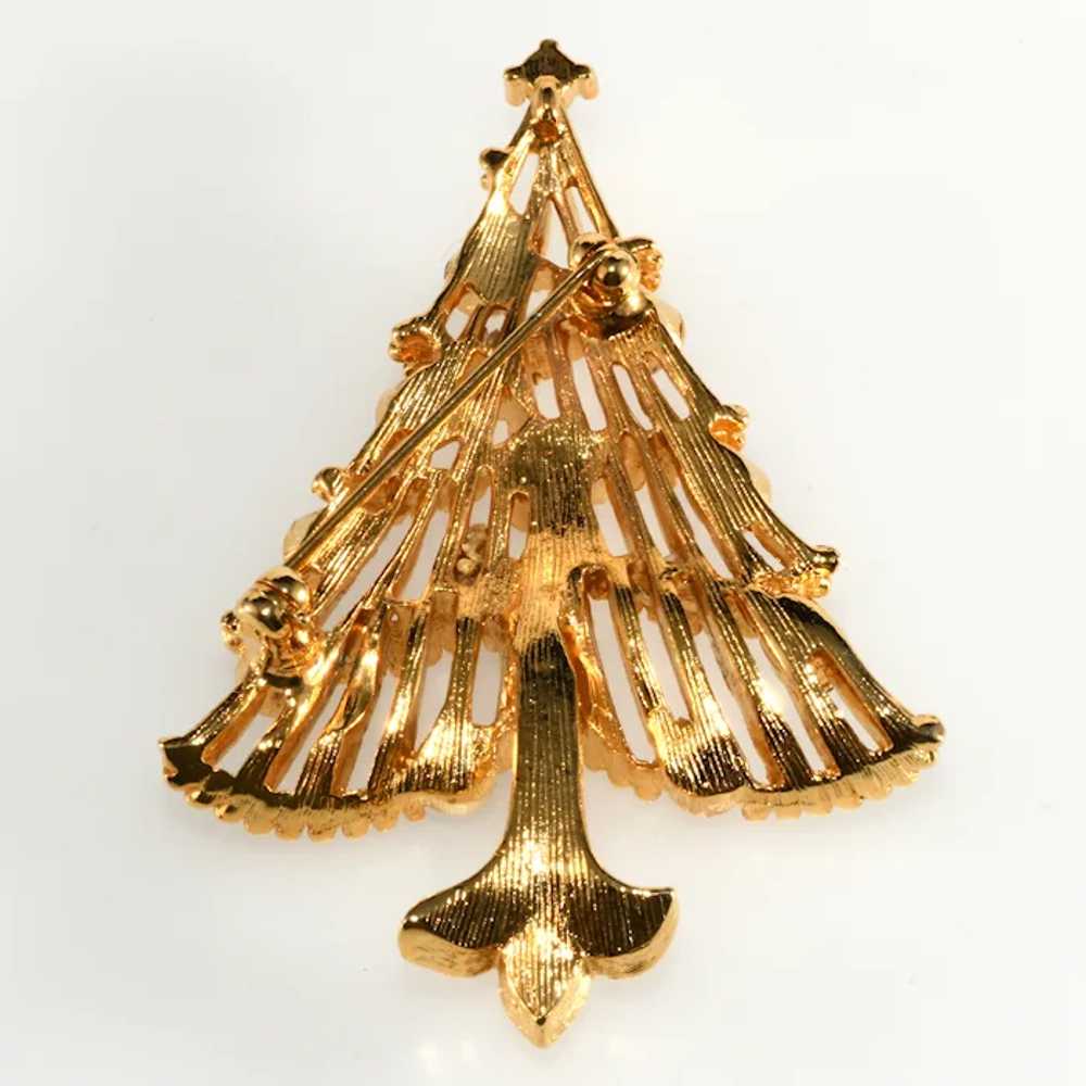 Christmas Tree Pin Red Green Rhinestones Gold Pla… - image 2