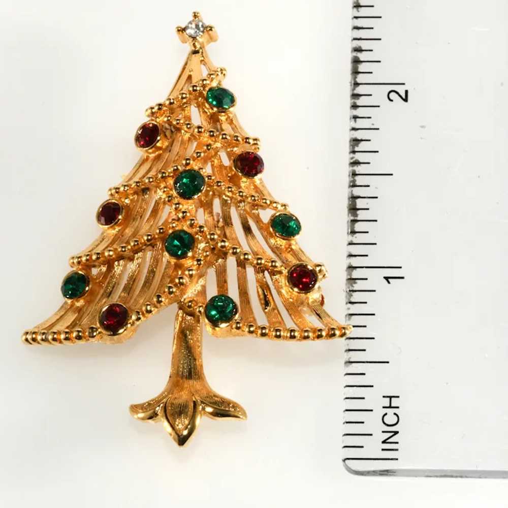 Christmas Tree Pin Red Green Rhinestones Gold Pla… - image 3