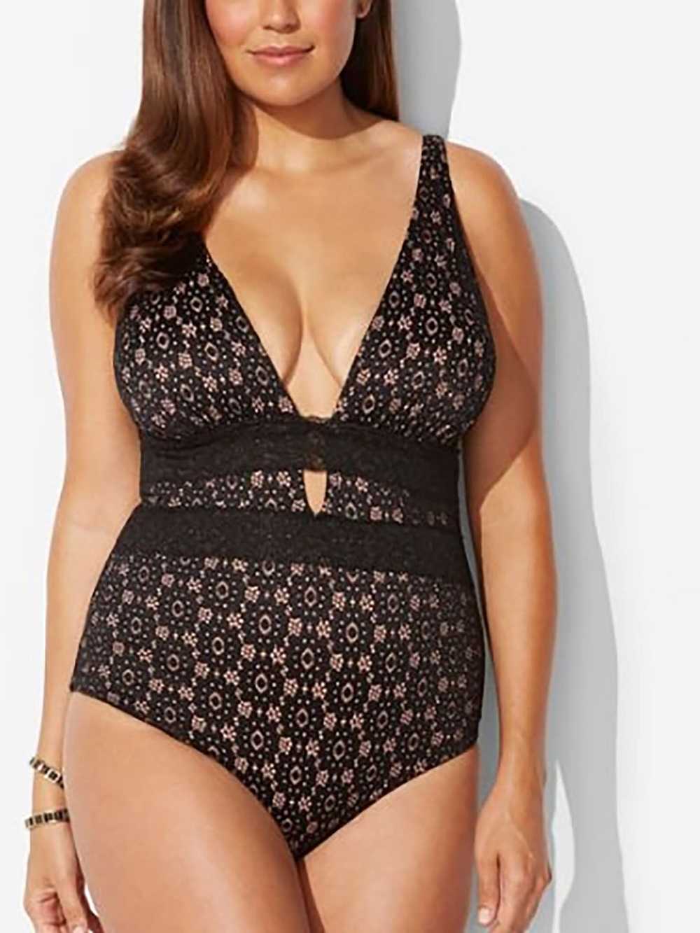 Swimsuits for All Size 18 Black & Beige Lace Swim… - image 1