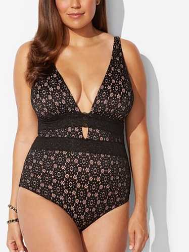 Swimsuits for All Size 18 Black & Beige Lace Swim… - image 1