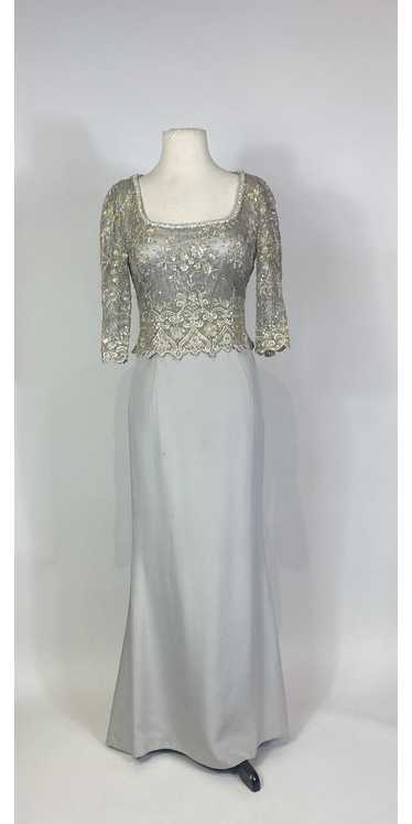 1990s - Y2K Escada Couture Silver Silk Beaded Gown