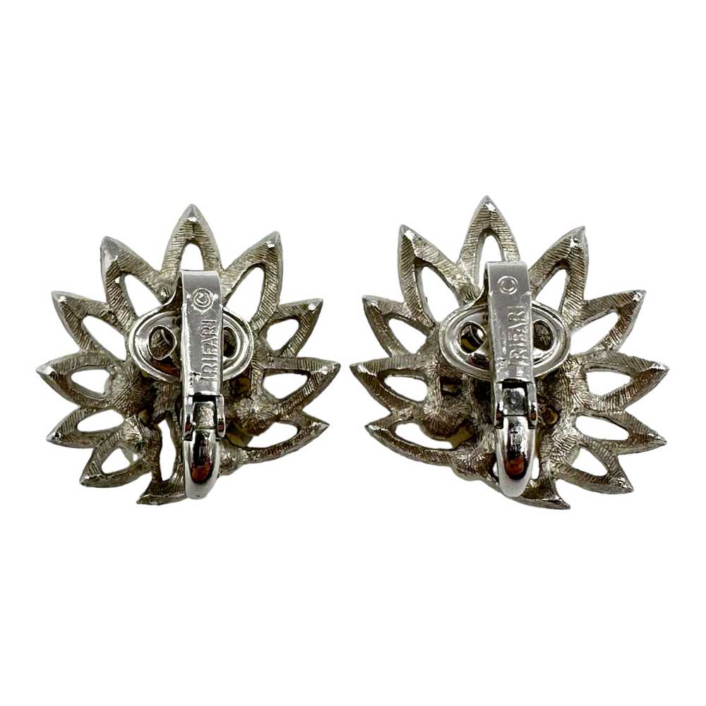 Trifari Faux Pearl and Rhinestone Earrings - image 3