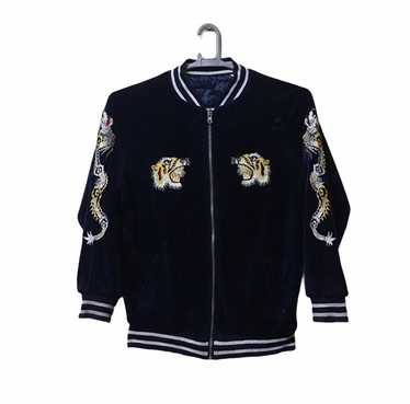 ジャケット・アウター 90s vintage souvenir jacket velvet black Japan Sukajan Souvenir Velvet Jacket Black Tiger Map