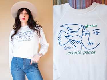 トップス 90s pablo picasso sweat shirt PABLO PICASSO CREW SWEATSHIRT big logo ivory off-white art