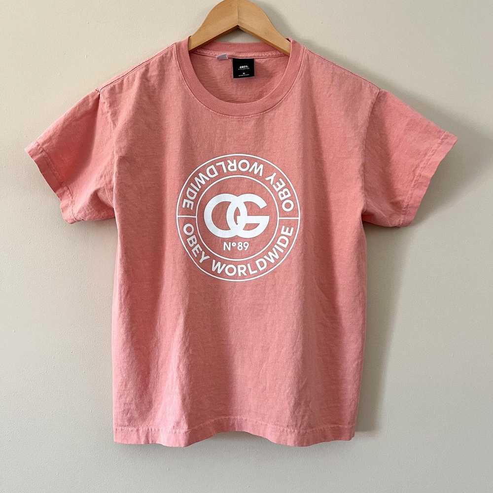 Obey Obey Worldwide Pink Graphic Tshirt Size Medi… - image 1