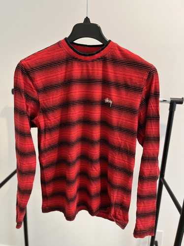 Stussy Red and Black Striped Long Sleeve