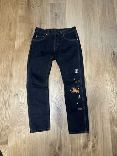 Gucci Blue Denim Floral Bee Embroidered Tapered Jeans M Gucci