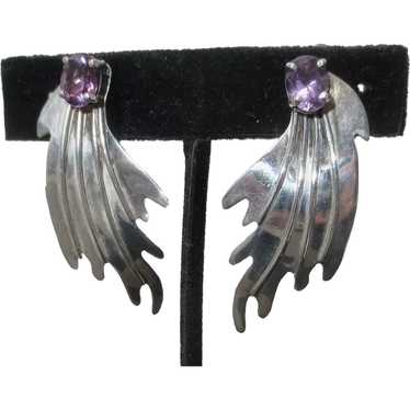 Sterling Silver Clip On Earrings with Amethyst - image 1