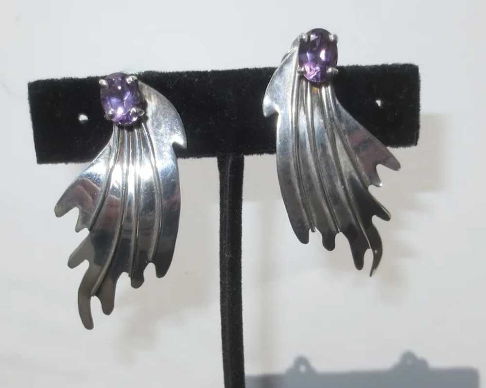 Sterling Silver Clip On Earrings with Amethyst - image 2