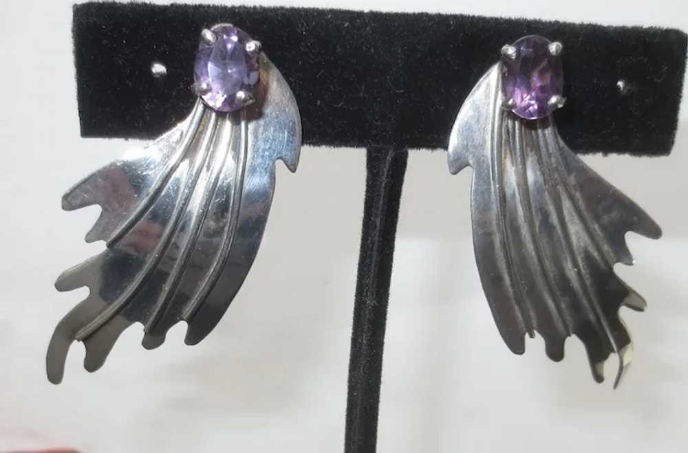 Sterling Silver Clip On Earrings with Amethyst - image 3