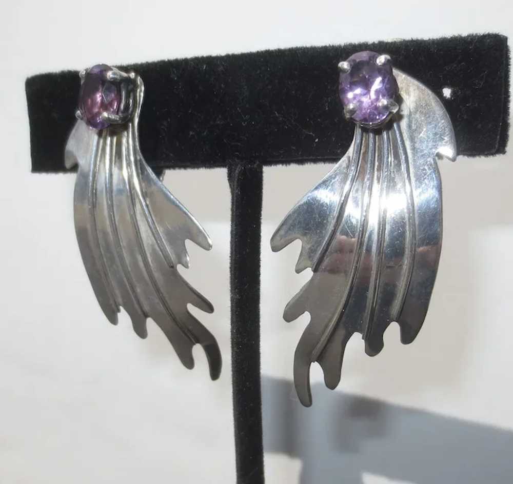 Sterling Silver Clip On Earrings with Amethyst - image 4