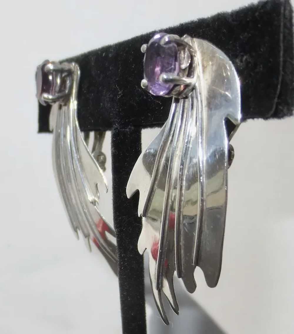 Sterling Silver Clip On Earrings with Amethyst - image 6