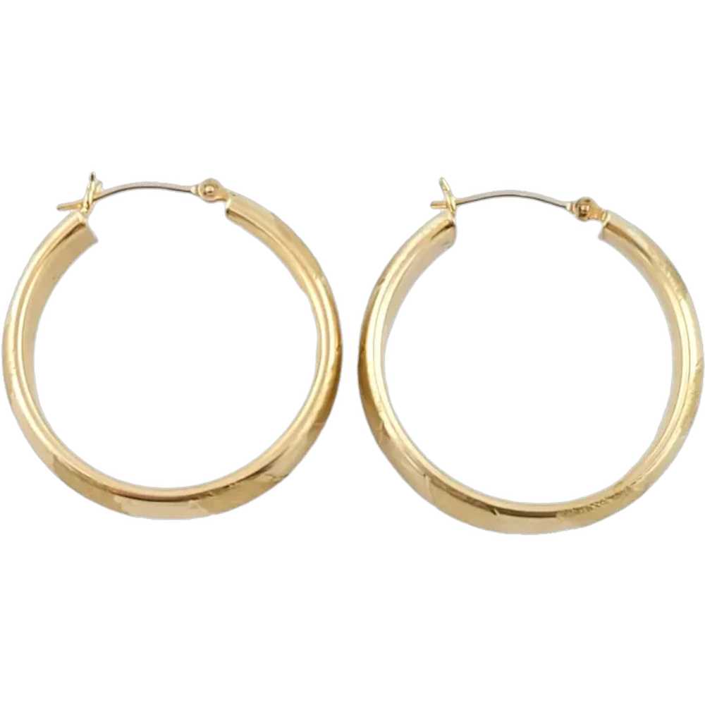 Vintage 14K Yellow Gold Striped Hoop Earrings - image 1