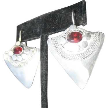 Sterling Silver Earrings on Post with Garnet Sett… - image 1