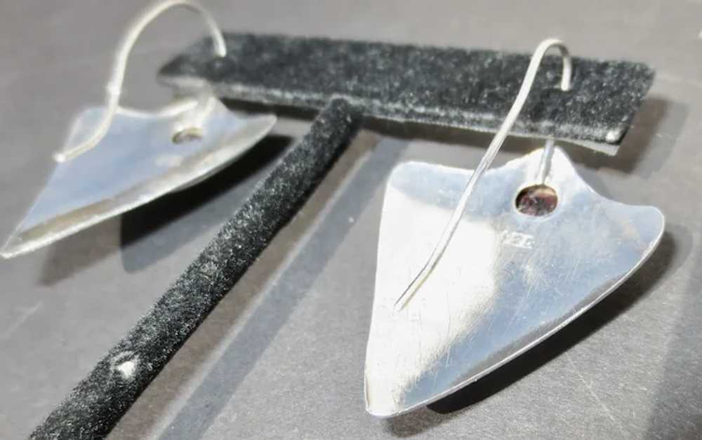 Sterling Silver Earrings on Post with Garnet Sett… - image 2