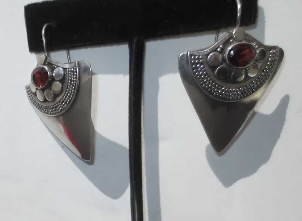 Sterling Silver Earrings on Post with Garnet Sett… - image 5