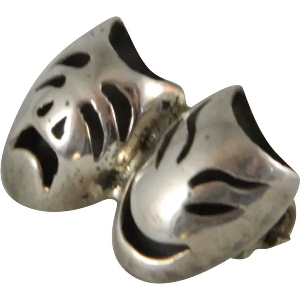 Vintage Comedy & Tragedy Sterling Silver Mask Pin - image 1
