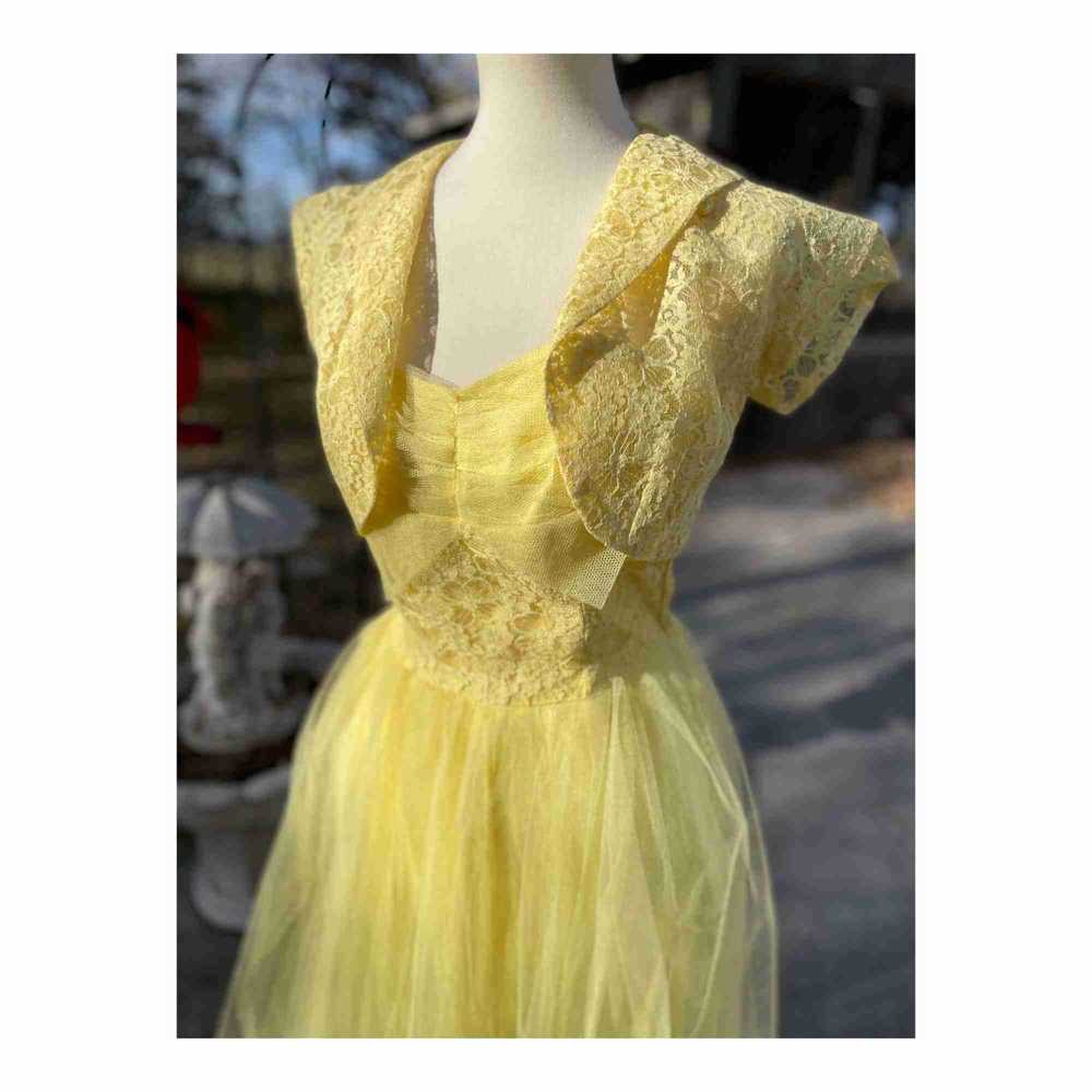 1950s Yellow Formal Dress Matching Bolero Lace Tu… - image 10