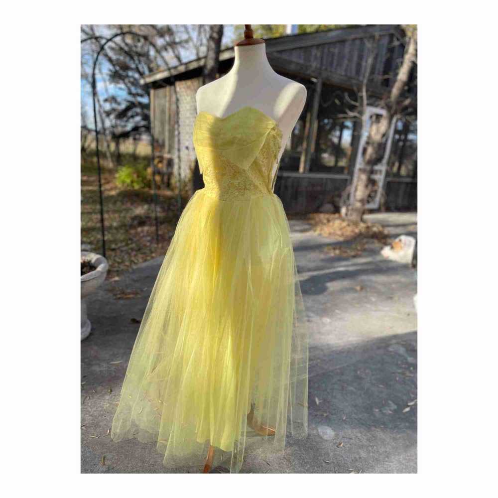 1950s Yellow Formal Dress Matching Bolero Lace Tu… - image 3
