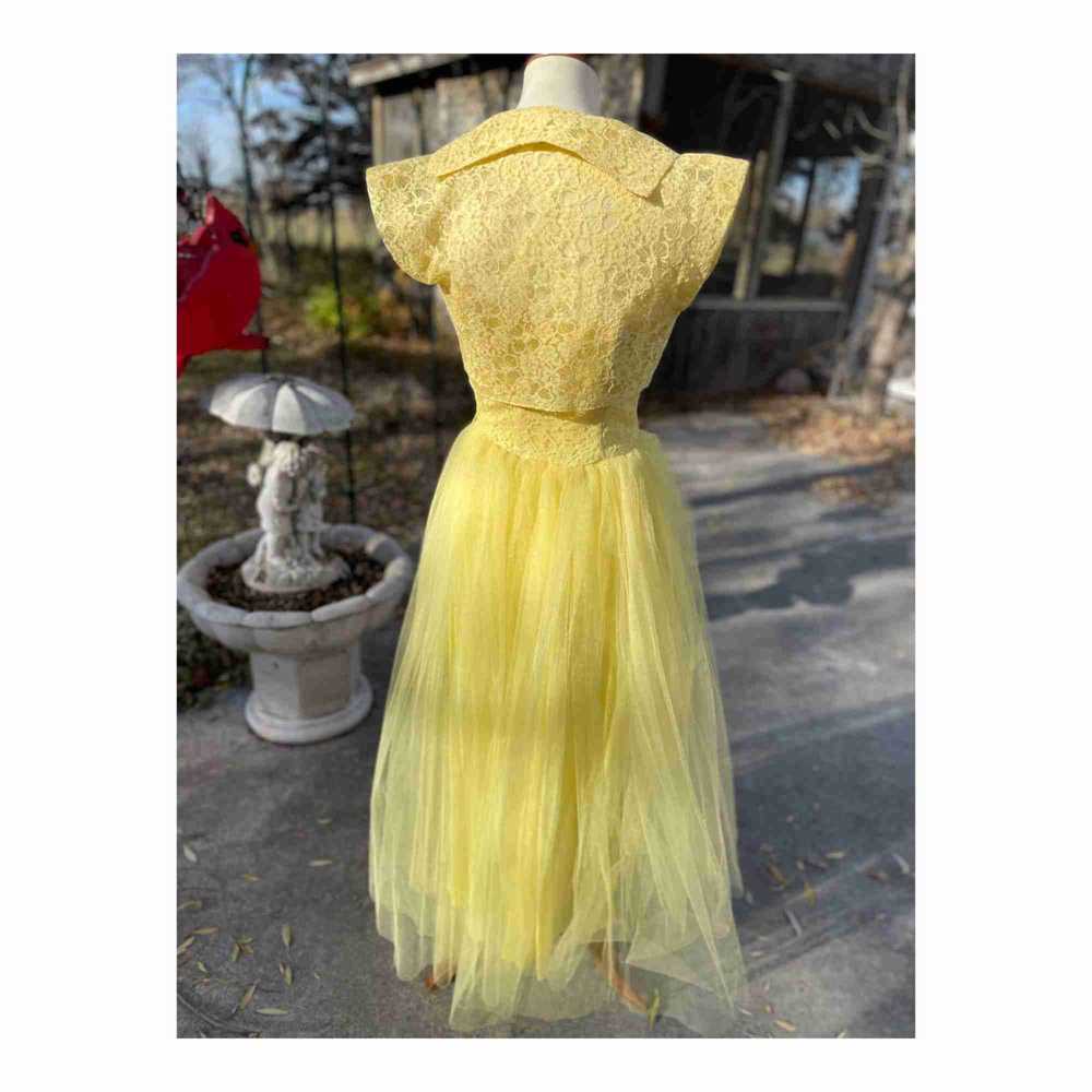 1950s Yellow Formal Dress Matching Bolero Lace Tu… - image 4