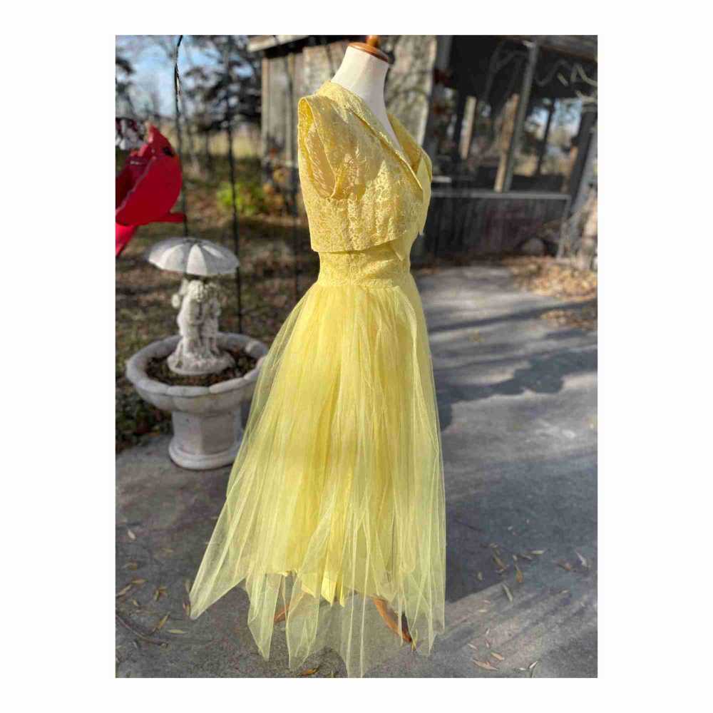 1950s Yellow Formal Dress Matching Bolero Lace Tu… - image 6