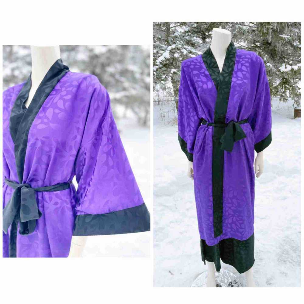 80s Diamond Tea Satin Loungewear Set Kimono Sleev… - image 1