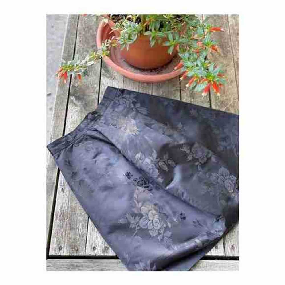 90s Black Satin Floral Mini Skirt Structured Sz XS - image 1